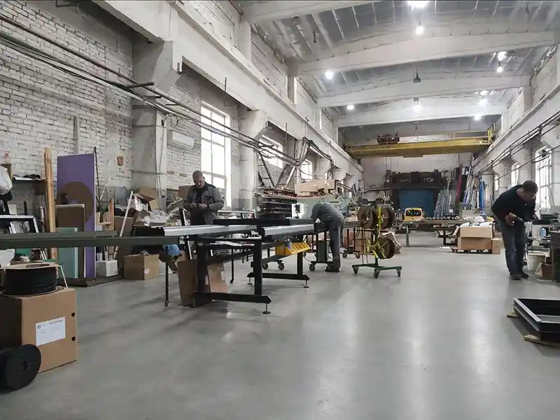 Workstations for frame assembly at the Belbud-Plast workshop